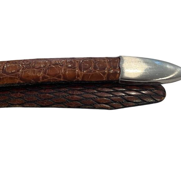 Size 38 Vintage Tulliani Mens Buckle Belt 1" Italian Calfskin 3127 Brown Texture - Picture 6 of 14